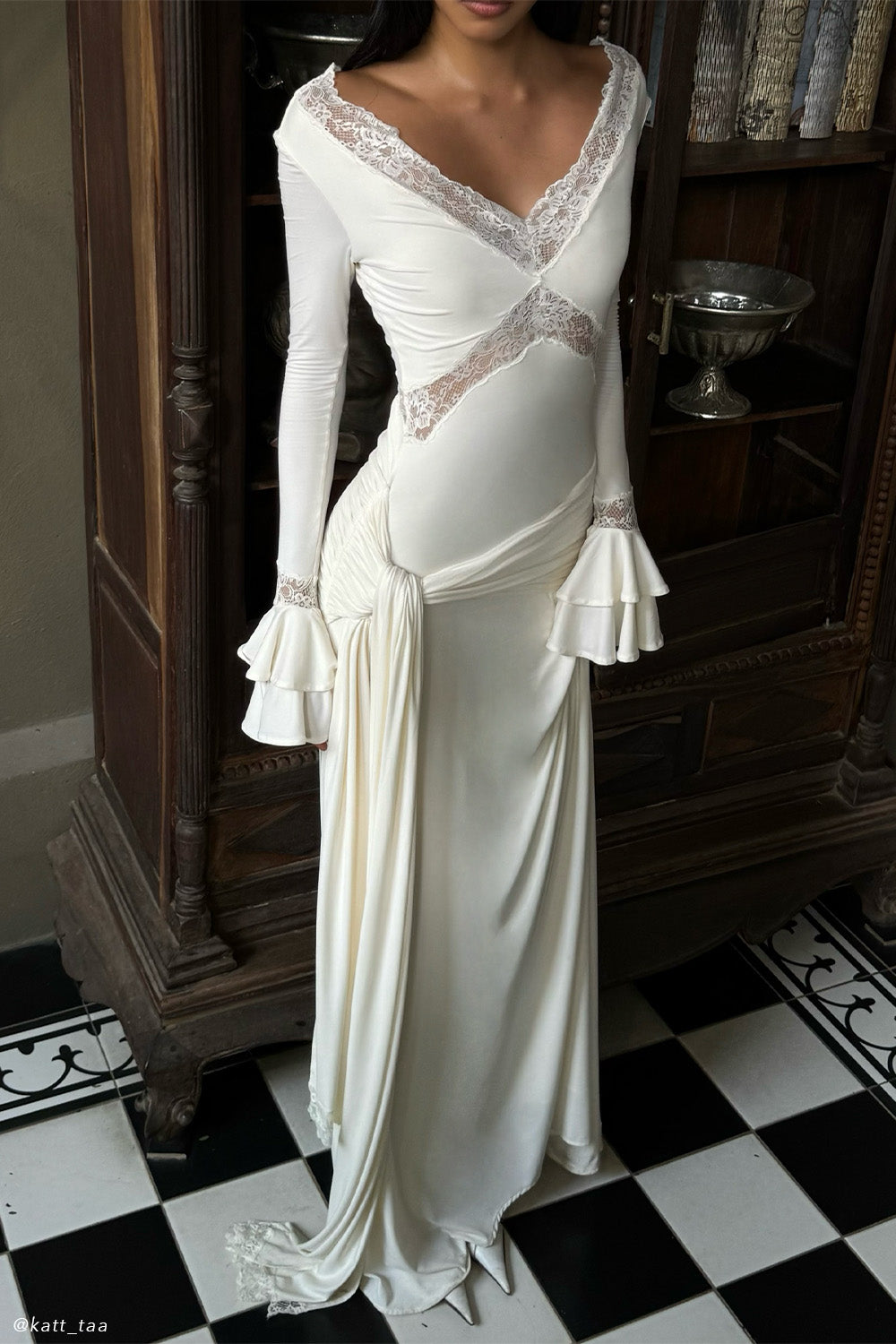 Electra Vestido largo de encaje ajustado - Marfil